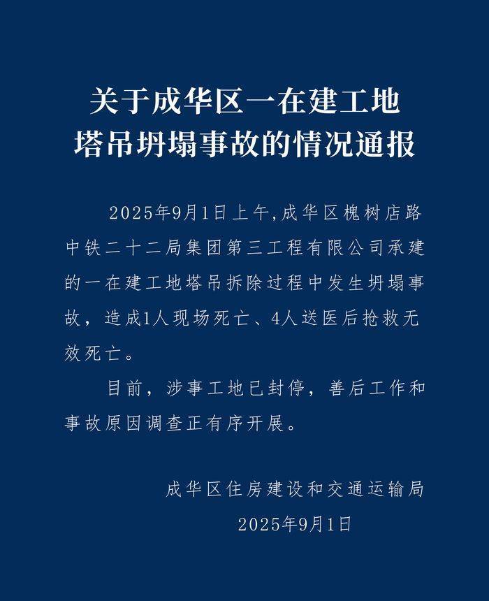 成都成华区：中铁二十二局一在建工地塔吊坍塌致5人遇难<strong></p>
<p>BSV交易</strong>，涉事工地已封停